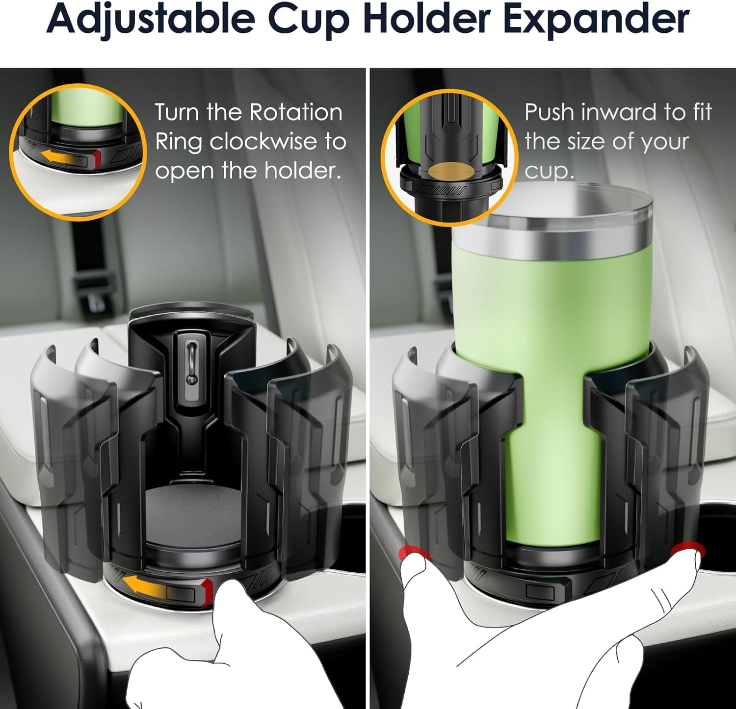 Cup Holder Expander: One-Button Open, Universal, Adjustable Holder(Diameter 2.6"- 4.8"), Cup Holder Expander for , , Nalgene, Takeya, Camelbak, Ramblers, , Tumblers, Mugs C220L