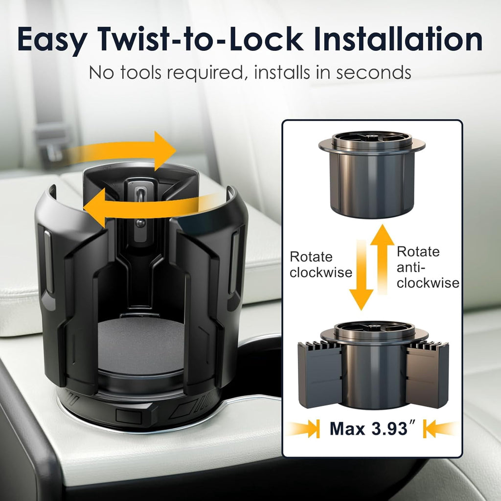 Cup Holder Expander: One-Button Open, Universal, Adjustable Holder(Diameter 2.6"- 4.8"), Cup Holder Expander for , , Nalgene, Takeya, Camelbak, Ramblers, , Tumblers, Mugs C220L