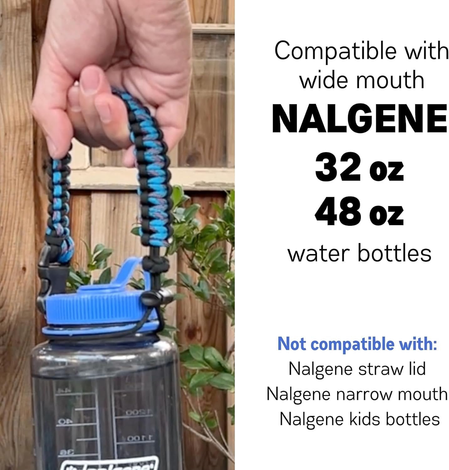 Hydrocord Handle for Nalgene Water Bottles, Fits Wide Mouth Water Bottles, Durable Carrier, Secure Accessories, Compatible with 32oz, 36oz, 48oz Water Bottle (Black) C206X