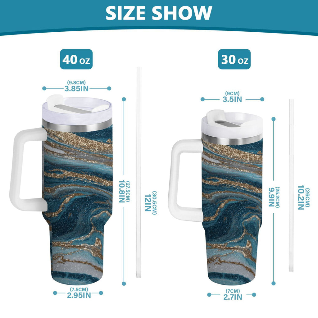 30 oz Insulated Stainless Steel Tumbler Double Wall Stainless Steel Tumbler with 2-Way Drinking Blue and Gold Swirling C497F