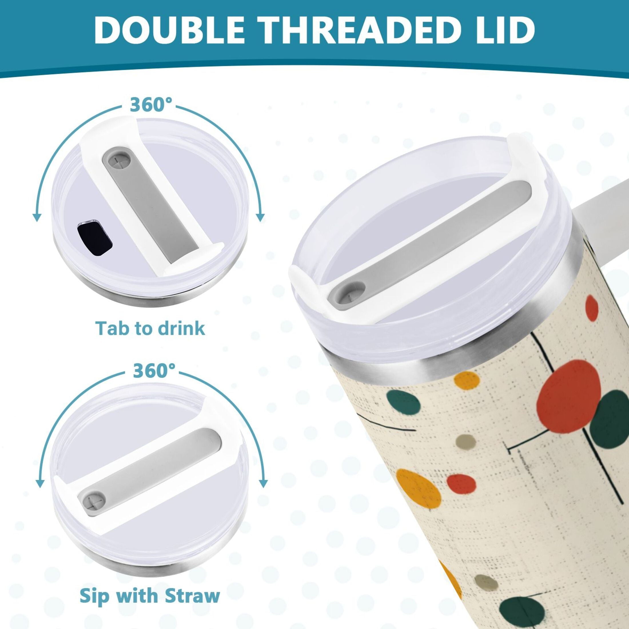 30 oz Insulated Stainless Steel Tumbler Double Wall Stainless Steel Tumbler with 2-Way Drinking Colorful Dots and Lines C646Y