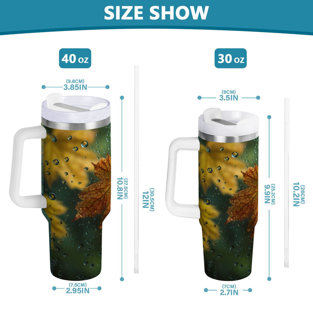 30 oz Insulated Stainless Steel Tumbler Double Wall Stainless Steel Tumbler with 2-Way Drinking Leaves with Water Droplets C500K