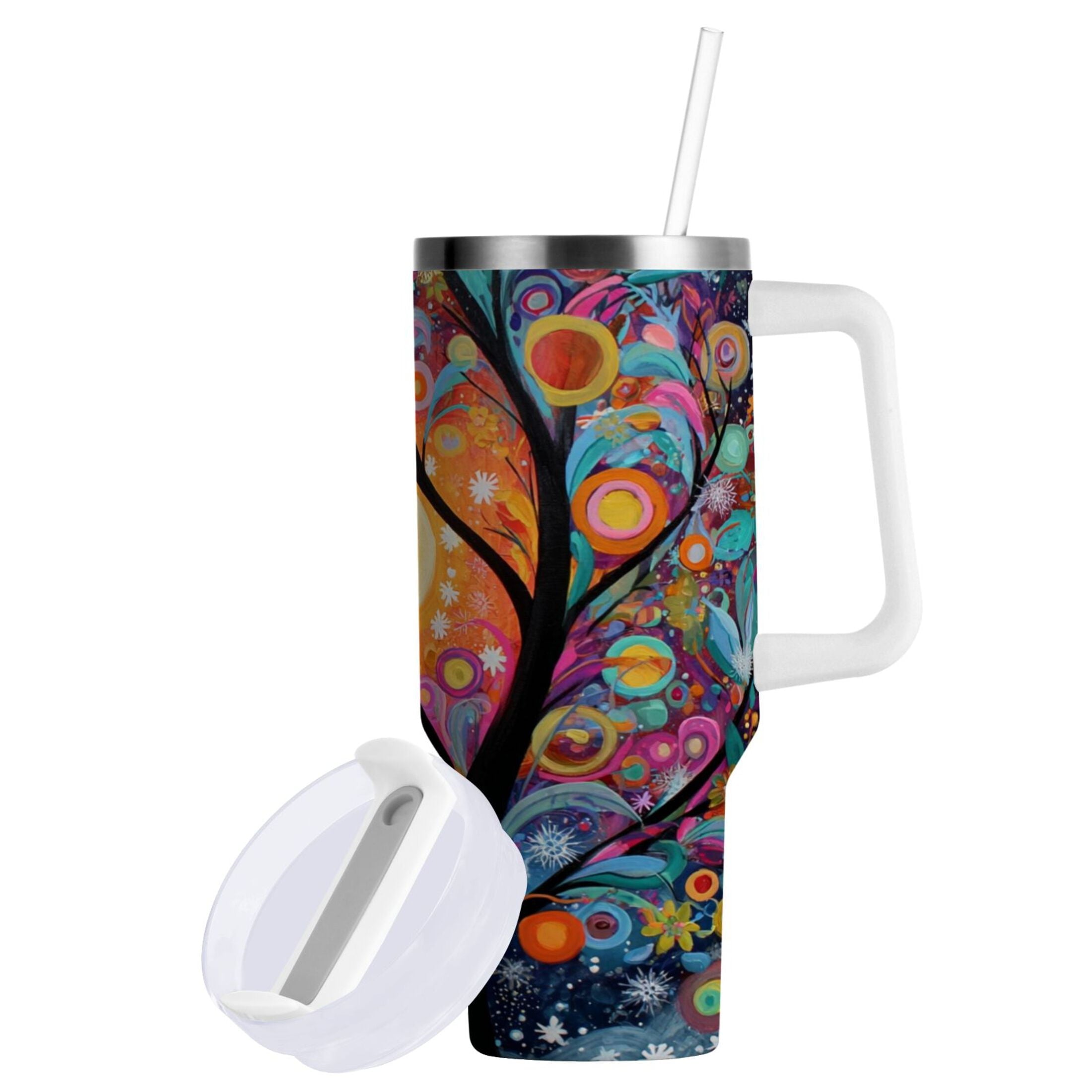 30 oz Insulated Stainless Steel Tumbler Double Wall Stainless Steel Tumbler with 2-Way Drinking Beautiful Abstract Tree Painting C654T