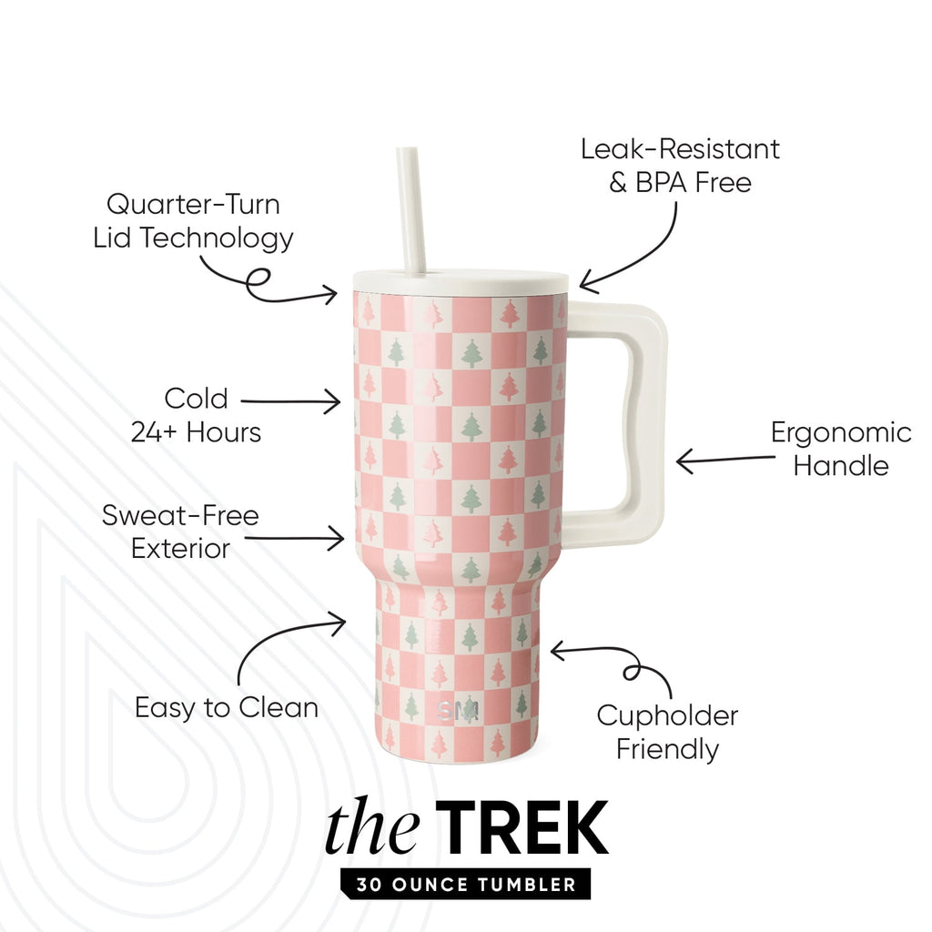 Simple Modern 30 fl oz Insulated Stainless Steel Trek Tumbler with Straw Lid | Seaglass Sage and Cream Checkmate C690C
