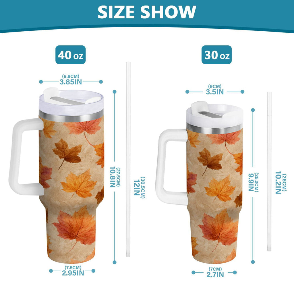 40 oz Insulated Stainless Steel Tumbler Double Wall Stainless Steel Tumbler with 2-Way Drinking Orange Autumn Leaves Pattern C478P