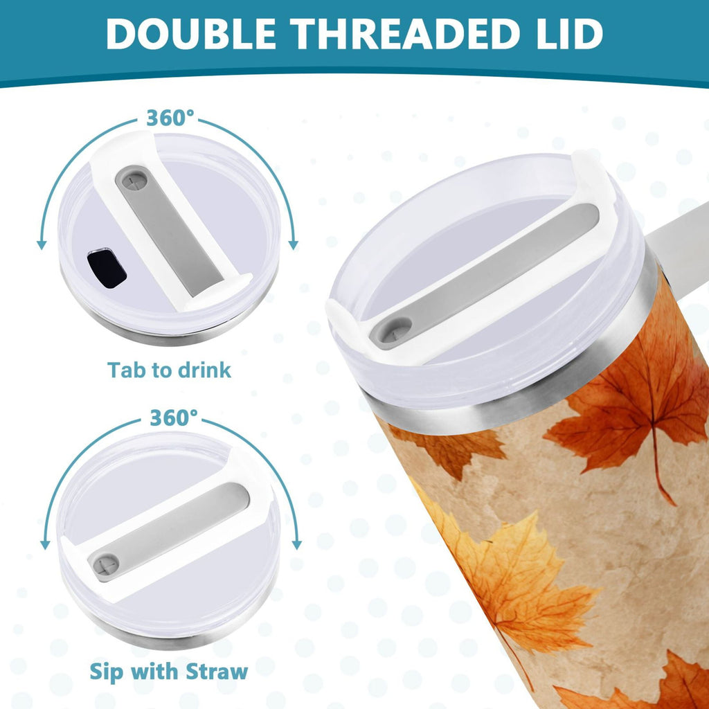 40 oz Insulated Stainless Steel Tumbler Double Wall Stainless Steel Tumbler with 2-Way Drinking Orange Autumn Leaves Pattern C478P