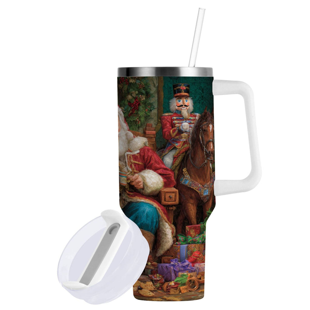 40 oz Insulated Stainless Steel Tumbler Double Wall Stainless Steel Tumbler with 2-Way Drinking Santa Eating Cookies C548Y