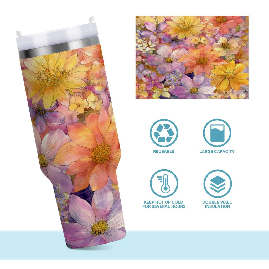 30 oz Insulated Stainless Steel Tumbler Double Wall Stainless Steel Tumbler with 2-Way Drinking Summer Blossoms C540D