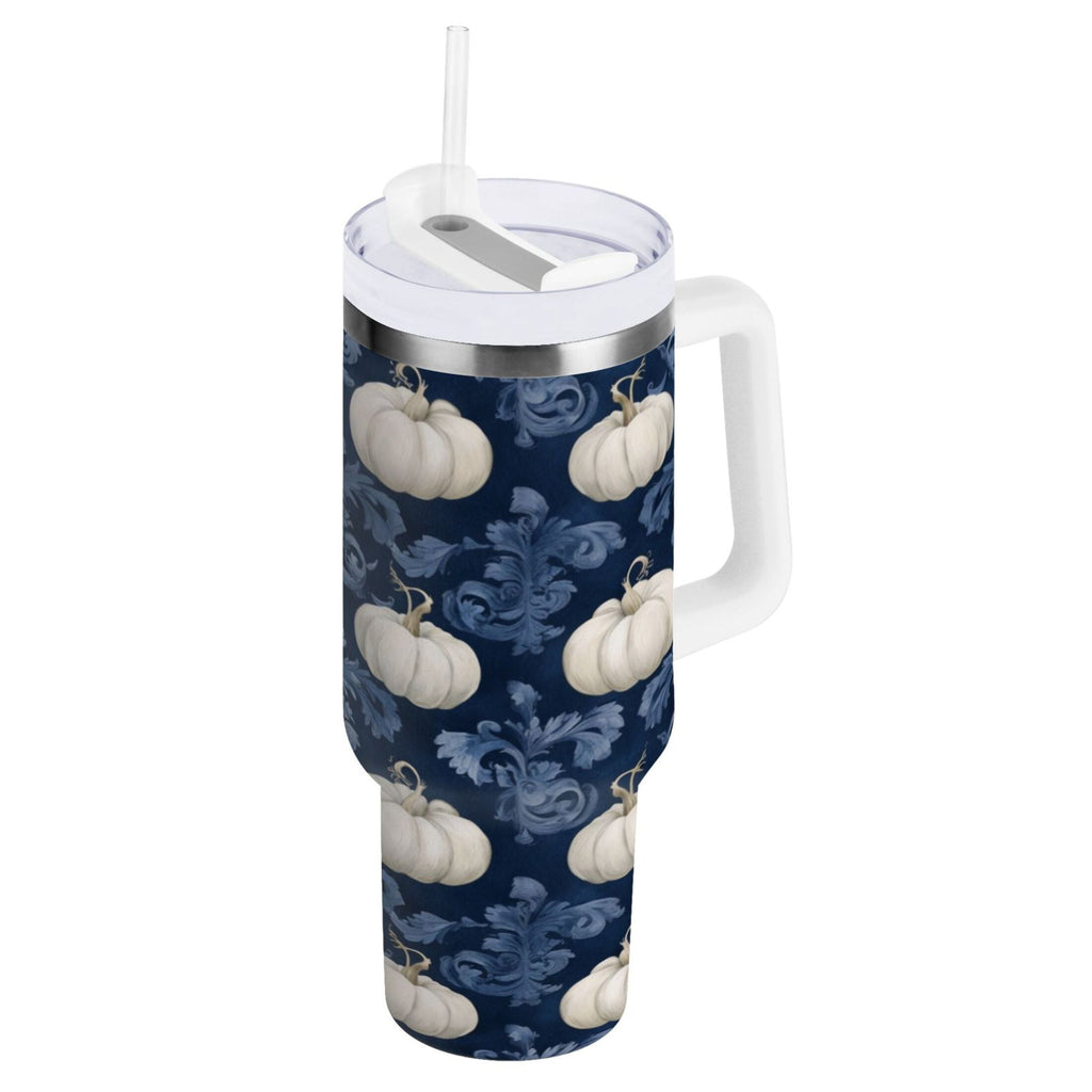 30 oz Insulated Stainless Steel Tumbler Double Wall Stainless Steel Tumbler with 2-Way Drinking Watercolor White Pumpkins C446E