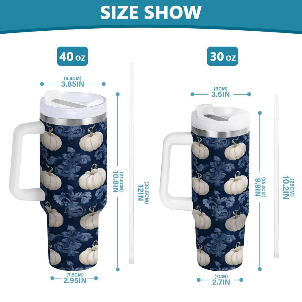 30 oz Insulated Stainless Steel Tumbler Double Wall Stainless Steel Tumbler with 2-Way Drinking Watercolor White Pumpkins C446E