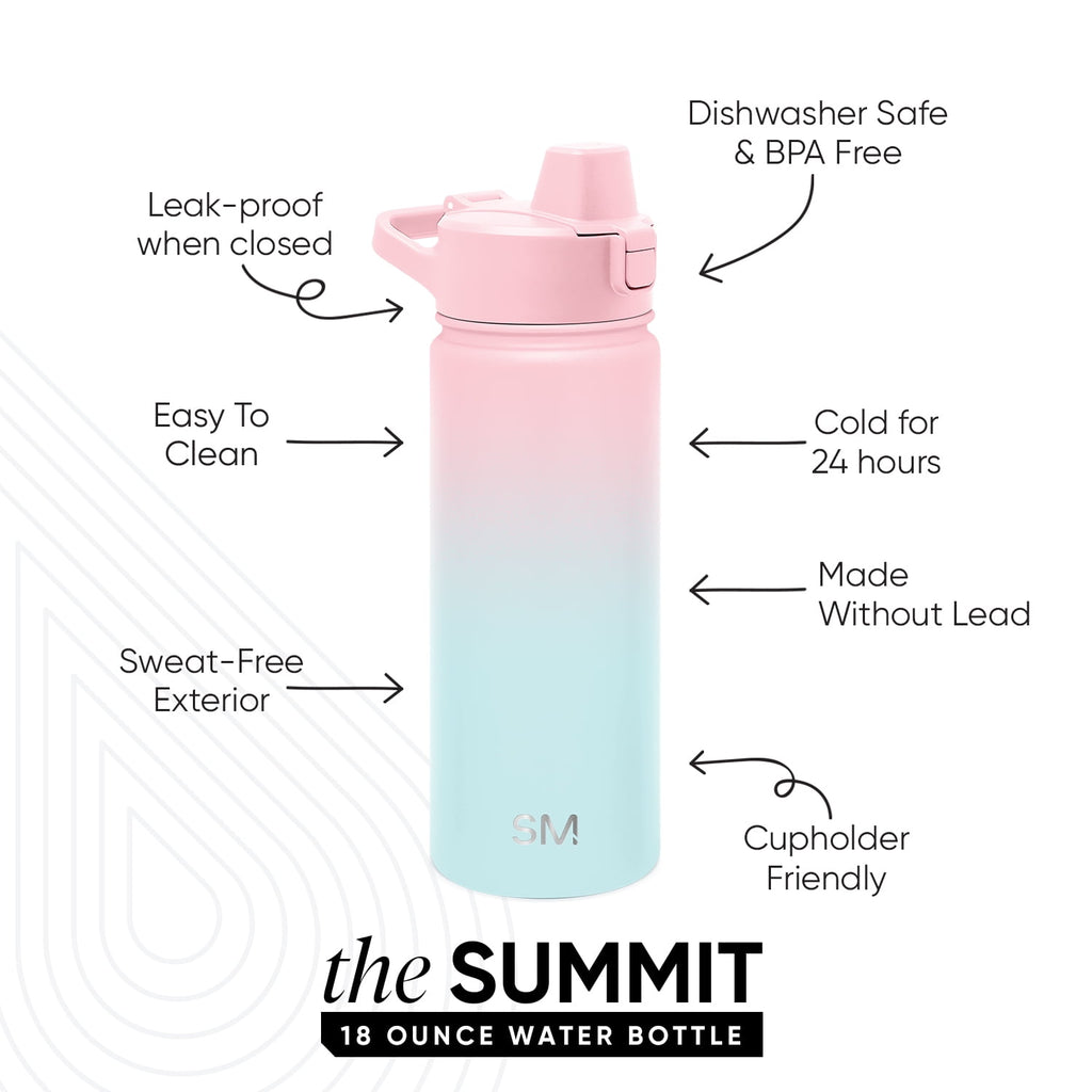 Simple Modern 18 fl oz Insulated Stainless Steel Summit Water Bottle with Covered Silicone Straw Lid | Sweet Taffy C395X