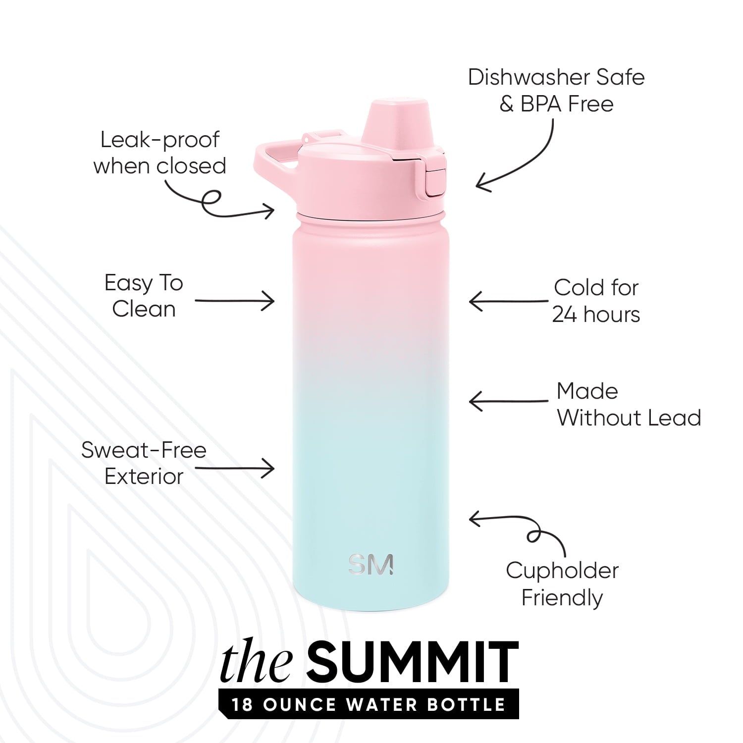 Simple Modern 18 fl oz Insulated Stainless Steel Summit Water Bottle with Covered Silicone Straw Lid | Sweet Taffy C395X