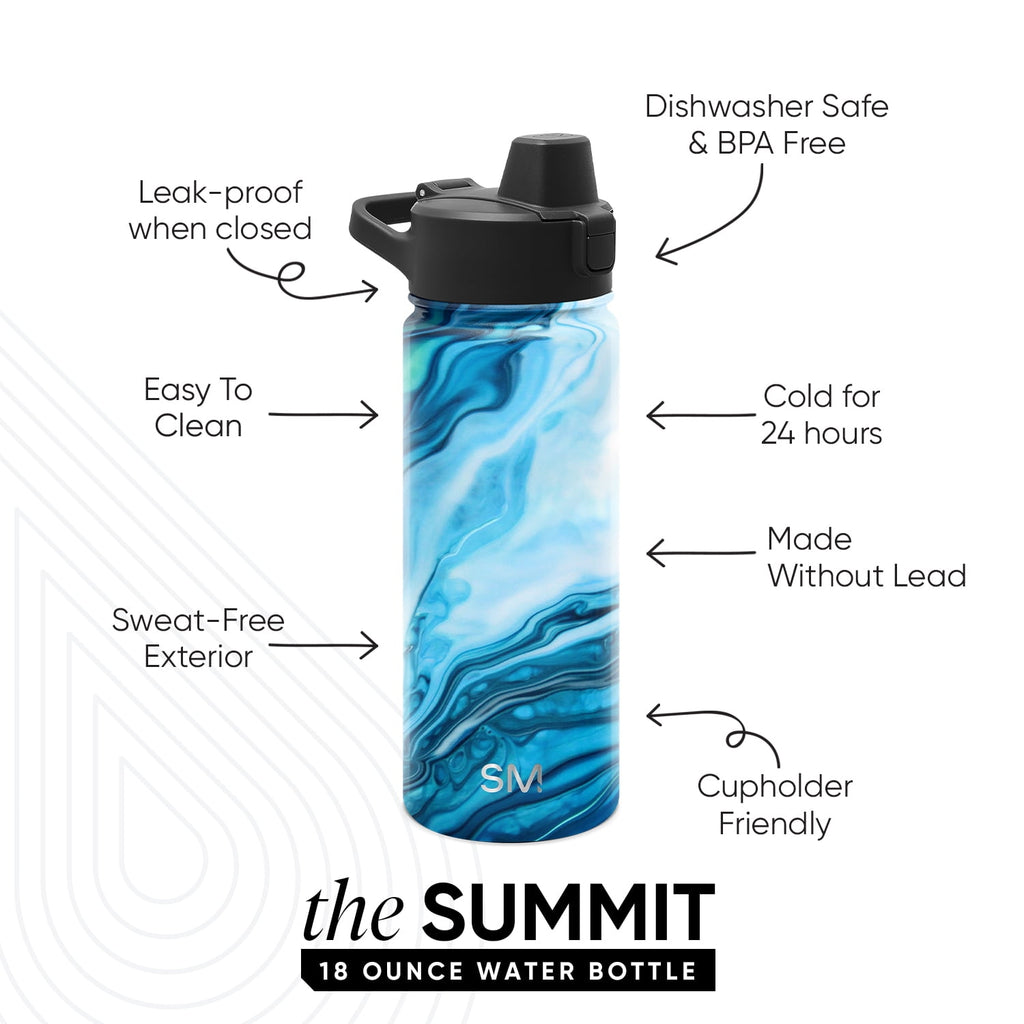 Simple Modern 18 fl oz Insulated Stainless Steel Summit Water Bottle with Covered Silicone Straw Lid | Sweet Taffy C395X