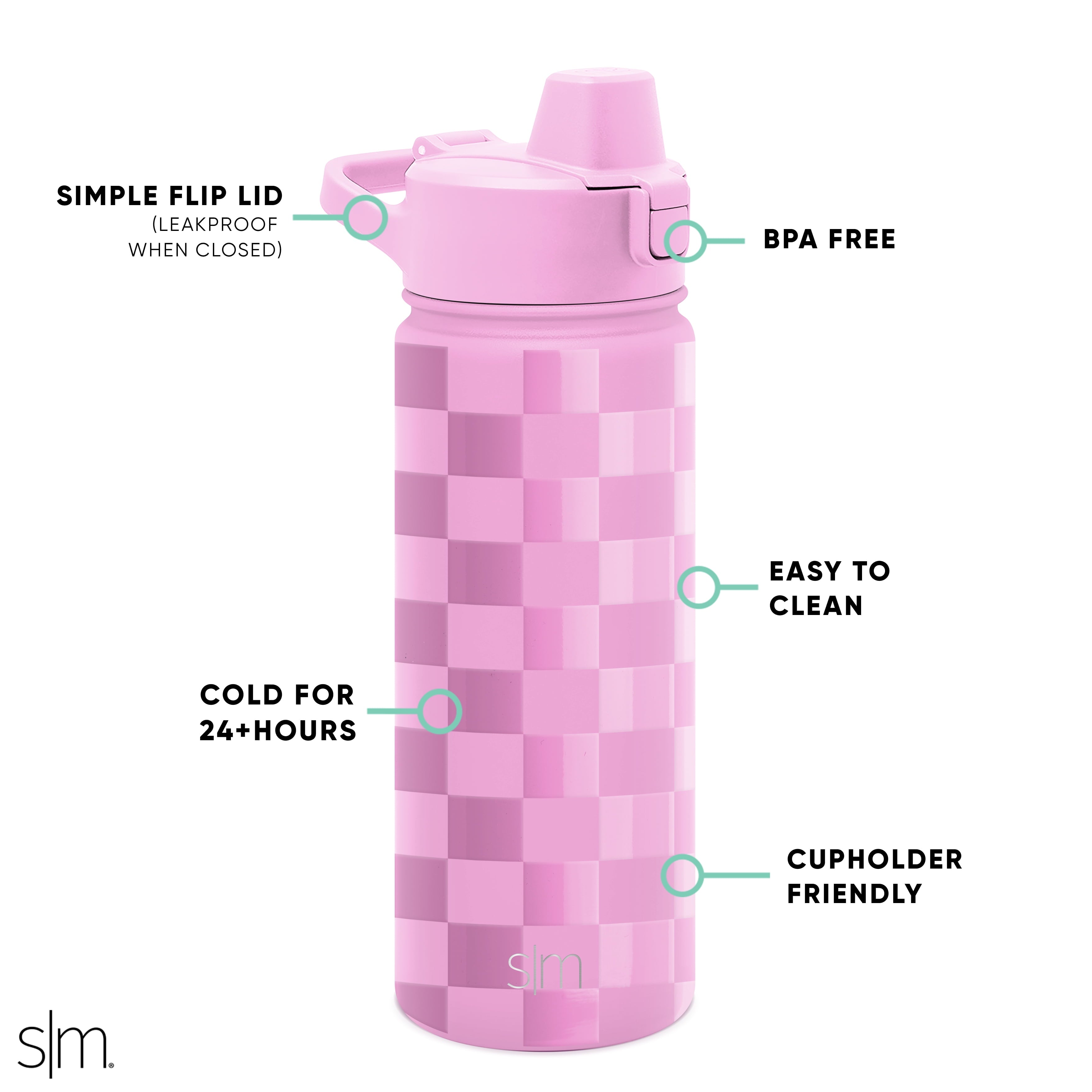 Simple Modern 18 fl oz Insulated Stainless Steel Summit Water Bottle with Covered Silicone Straw Lid | Sweet Taffy C395X