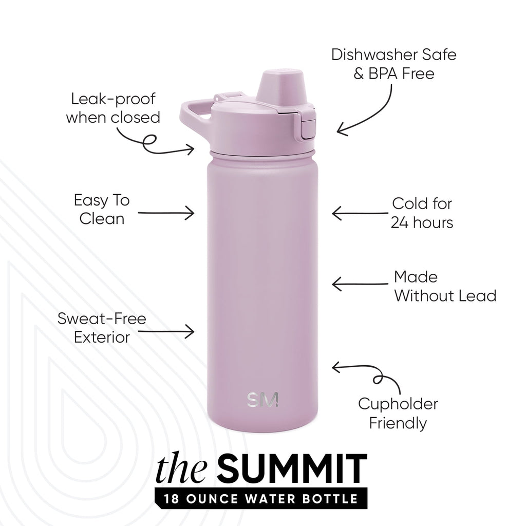 Simple Modern 18 fl oz Insulated Stainless Steel Summit Water Bottle with Covered Silicone Straw Lid | Sweet Taffy C395X
