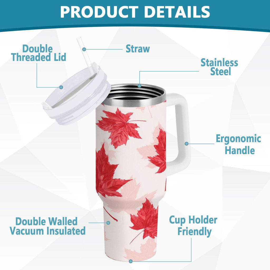 40 oz Insulated Stainless Steel Tumbler Double Wall Stainless Steel Tumbler with 2-Way Drinking Red Maple Leaves Pattern C601J