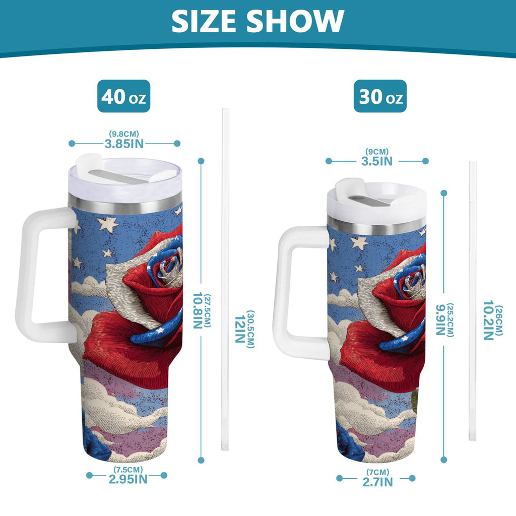 40 oz Insulated Stainless Steel Tumbler Double Wall Stainless Steel Tumbler with 2-Way Drinking Roses and Clouds C523F