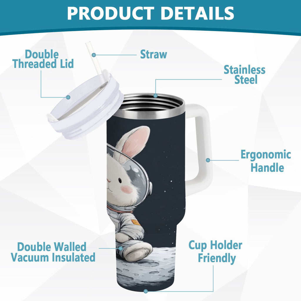 40 oz Insulated Stainless Steel Tumbler Double Wall Stainless Steel Tumbler with 2-Way Drinking Rabbit in A Space C673B
