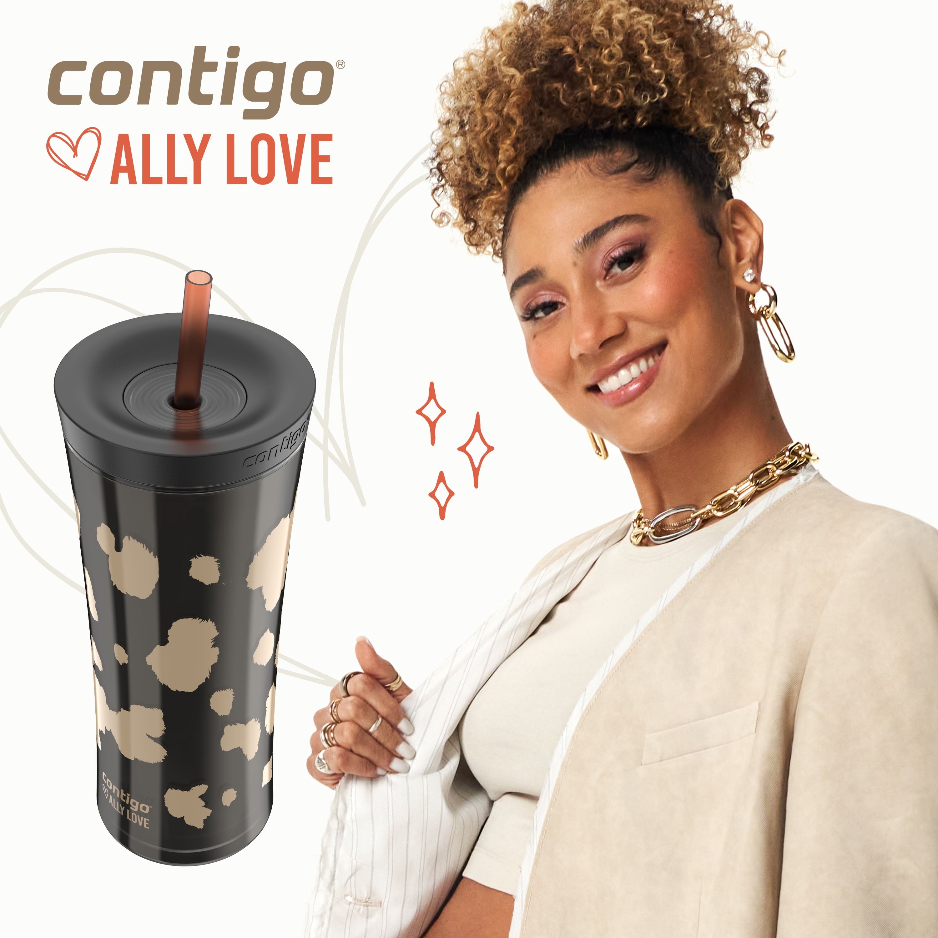 Contigo 20oz Shake &amp; Go Tumbler, Plastic with Straw, Licorice Cowhide Couture C093G