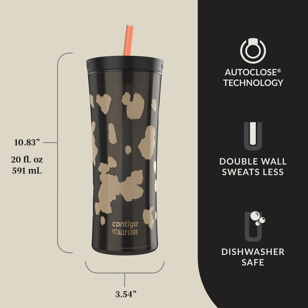 Contigo 20oz Shake &amp; Go Tumbler, Plastic with Straw, Licorice Cowhide Couture C093G