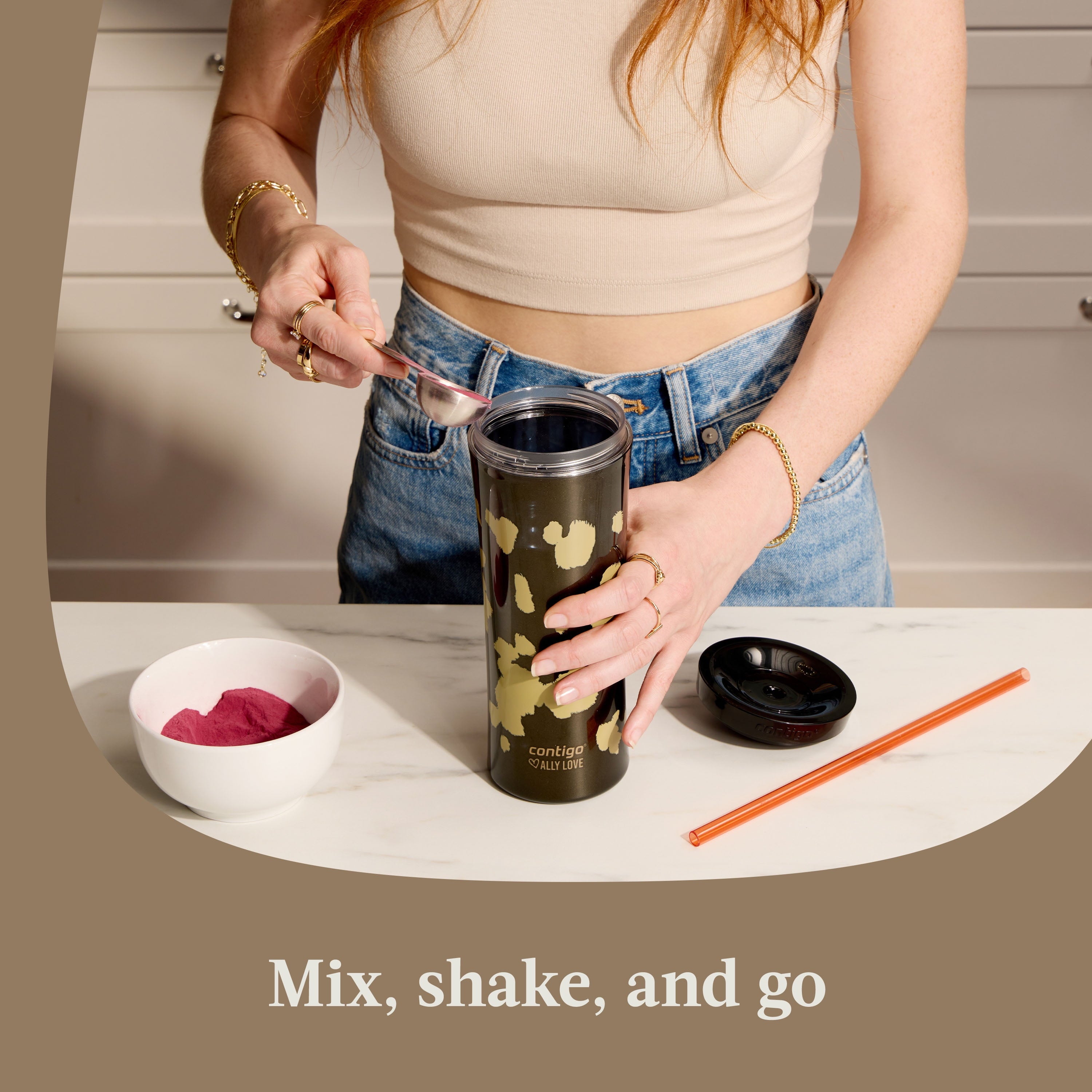 Contigo 20oz Shake &amp; Go Tumbler, Plastic with Straw, Licorice Cowhide Couture C093G