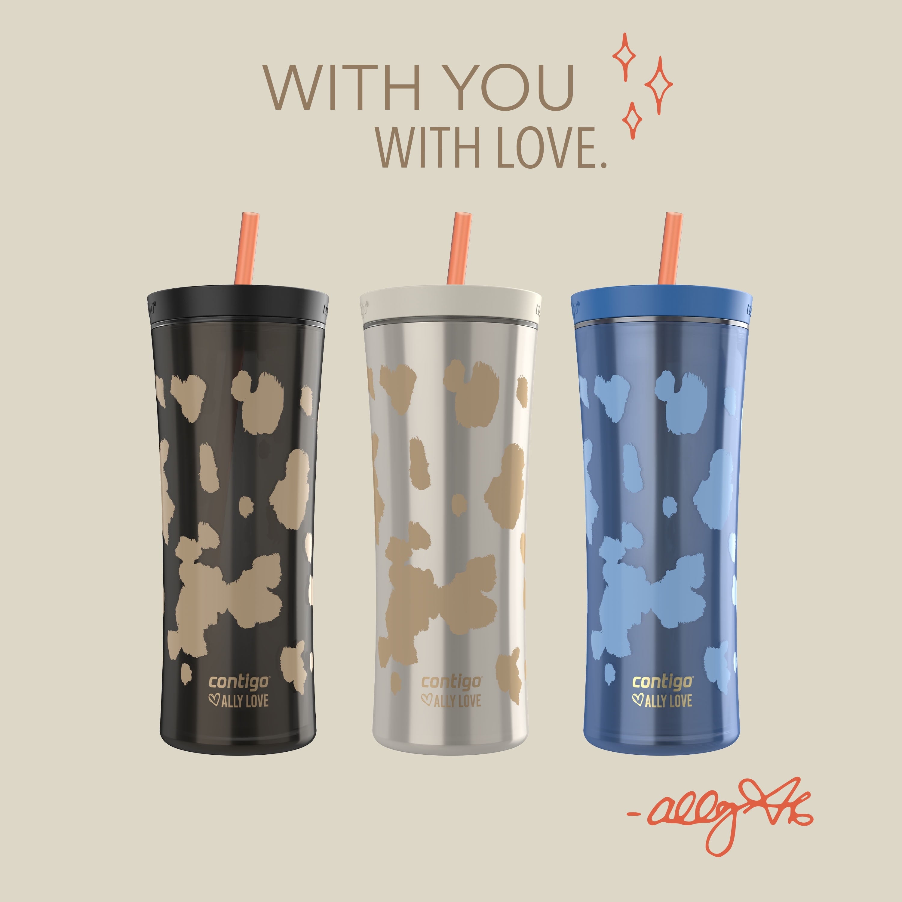 Contigo 20oz Shake &amp; Go Tumbler, Plastic with Straw, Licorice Cowhide Couture C093G