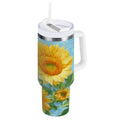 40 oz Insulated Stainless Steel Tumbler Double Wall Stainless Steel Tumbler with 2-Way Drinking Sunflower Oil Painting C438R