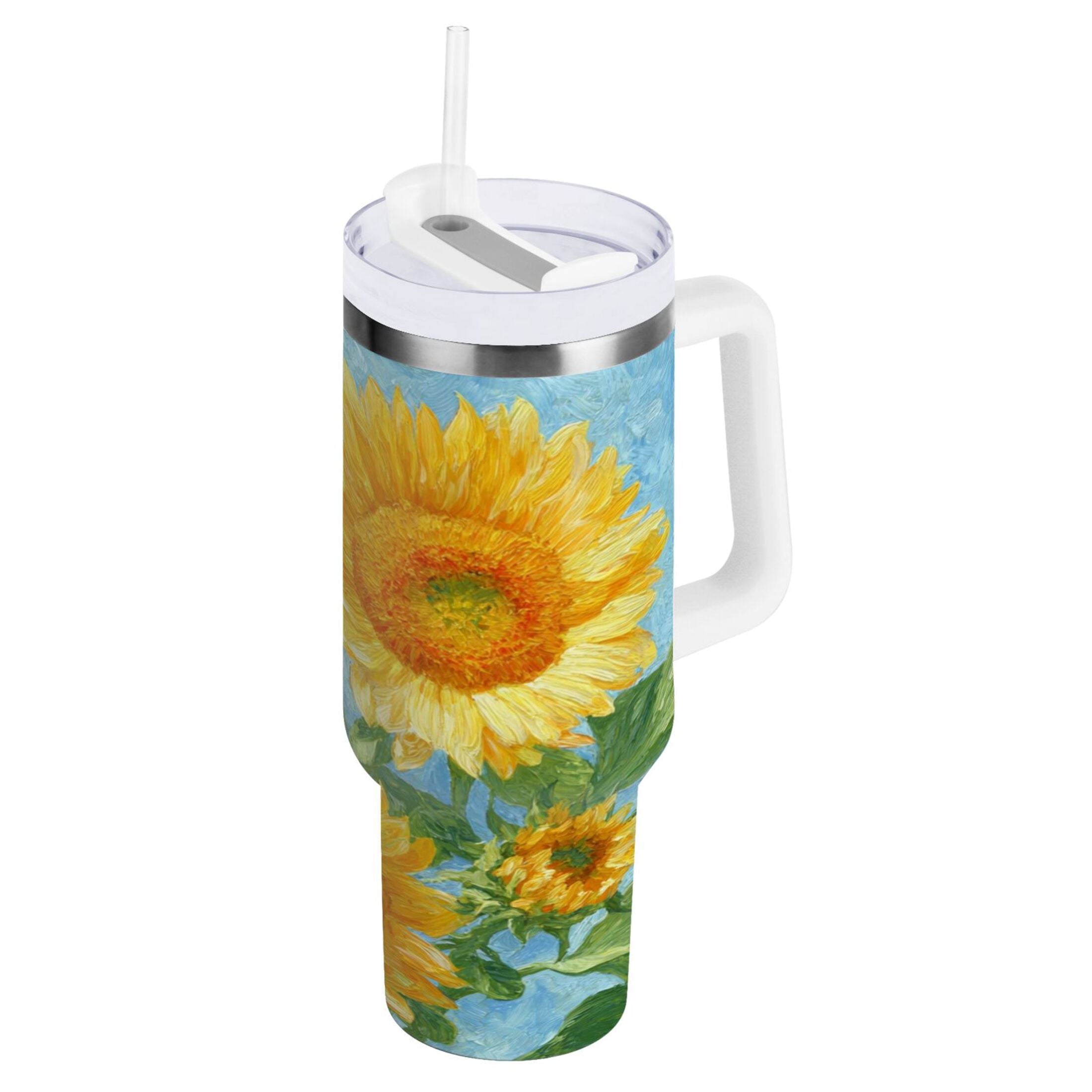 40 oz Insulated Stainless Steel Tumbler Double Wall Stainless Steel Tumbler with 2-Way Drinking Sunflower Oil Painting C438R