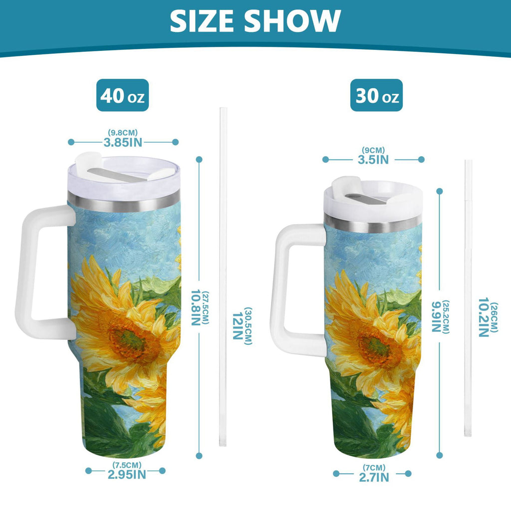 40 oz Insulated Stainless Steel Tumbler Double Wall Stainless Steel Tumbler with 2-Way Drinking Sunflower Oil Painting C438R
