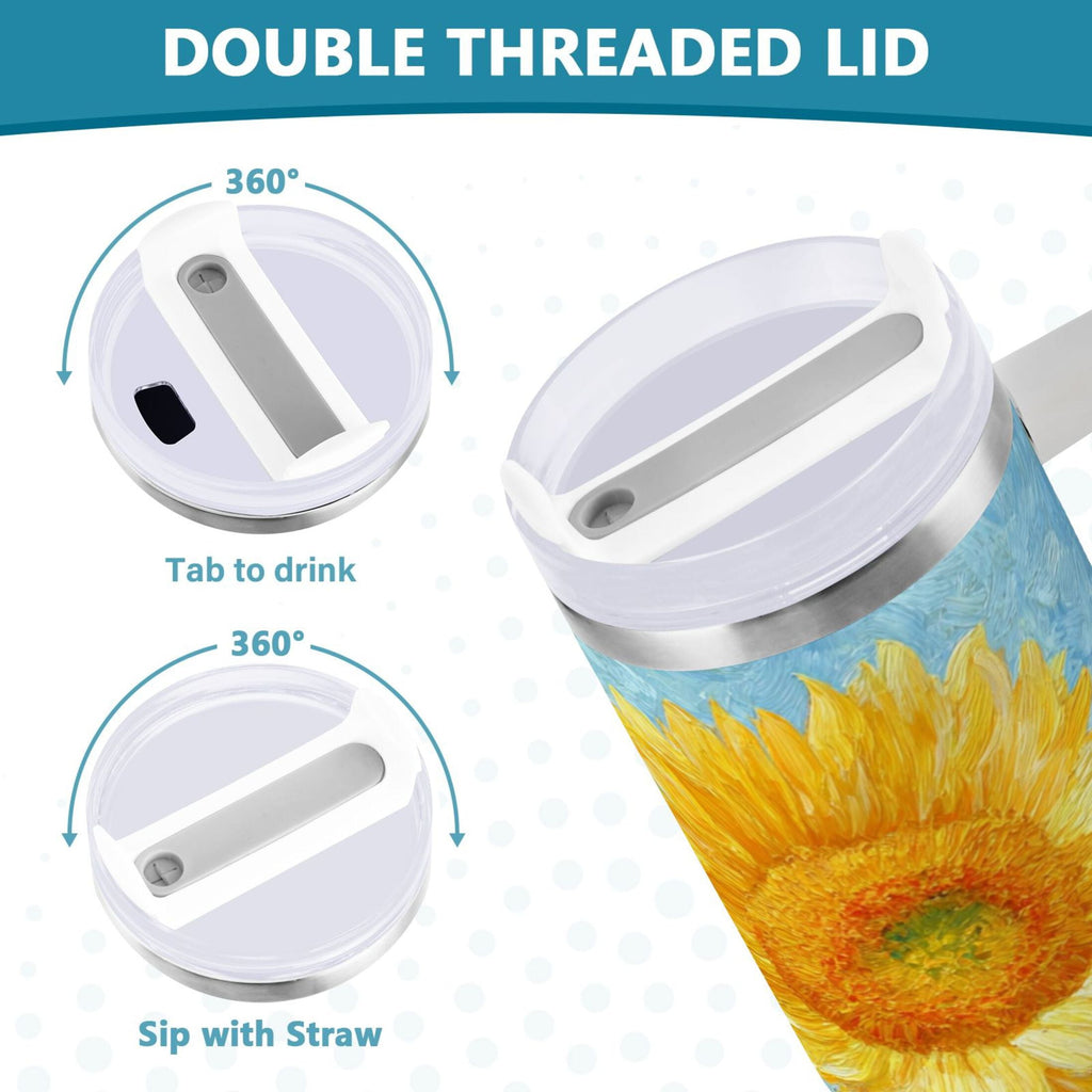 40 oz Insulated Stainless Steel Tumbler Double Wall Stainless Steel Tumbler with 2-Way Drinking Sunflower Oil Painting C438R