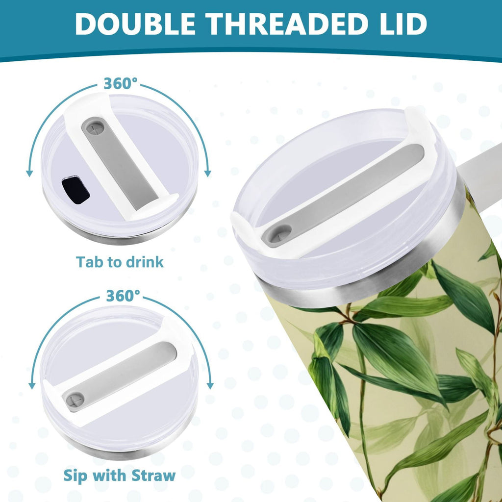 30 oz Insulated Stainless Steel Tumbler Double Wall Stainless Steel Tumbler with 2-Way Drinking Bamboo Pattern C558J