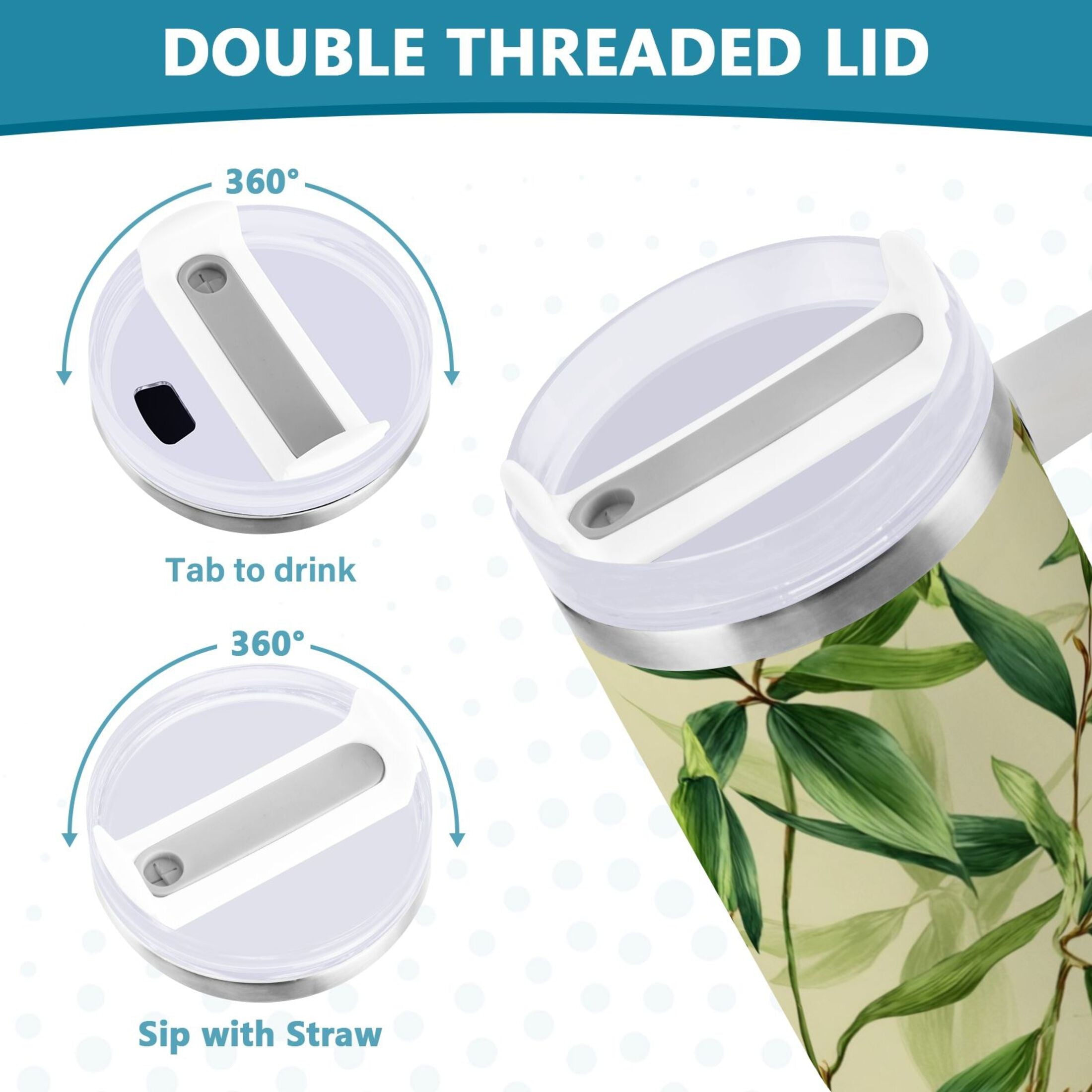 30 oz Insulated Stainless Steel Tumbler Double Wall Stainless Steel Tumbler with 2-Way Drinking Bamboo Pattern C558J