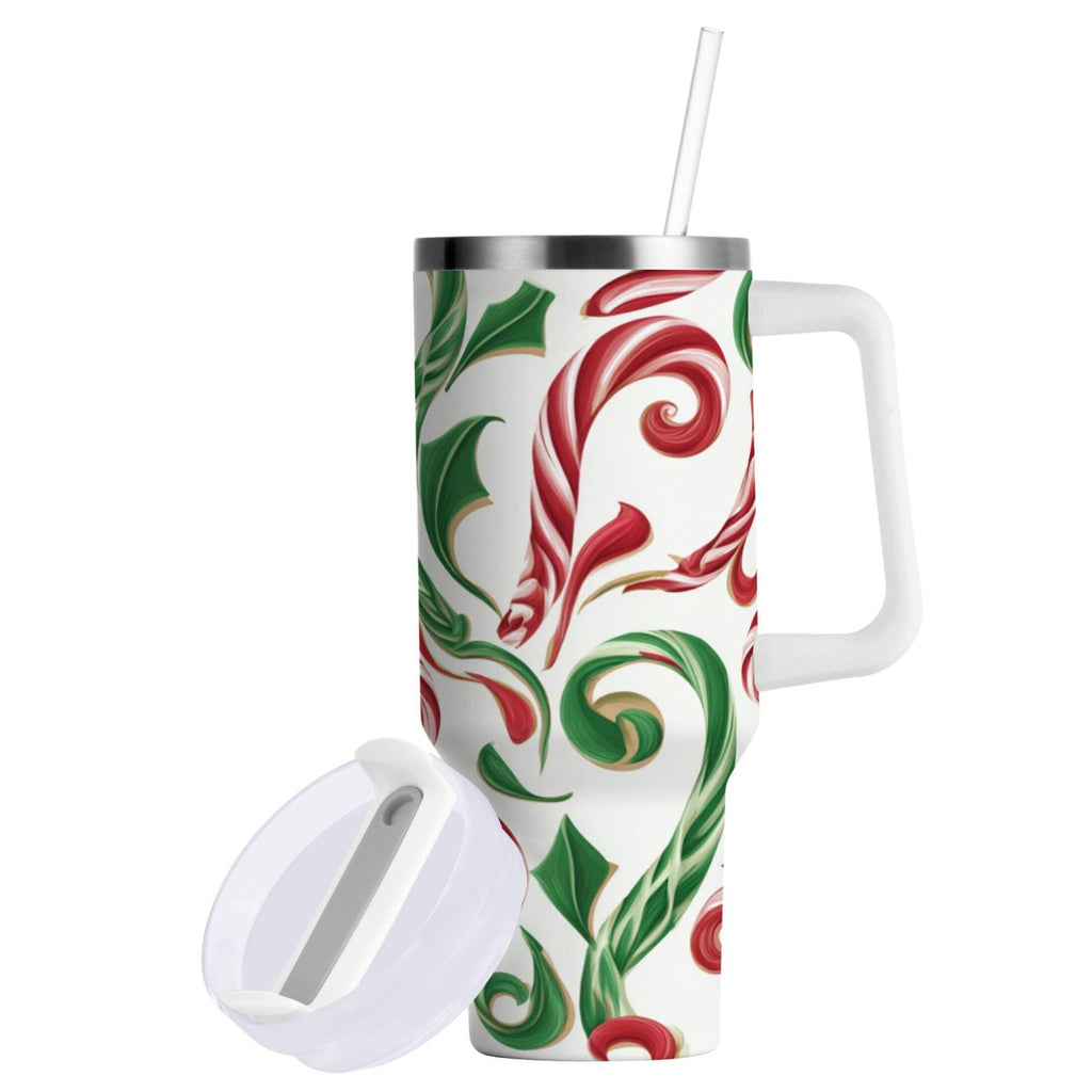 40 oz Insulated Stainless Steel Tumbler Double Wall Stainless Steel Tumbler with 2-Way Drinking Red and Green Candy-cane C573R