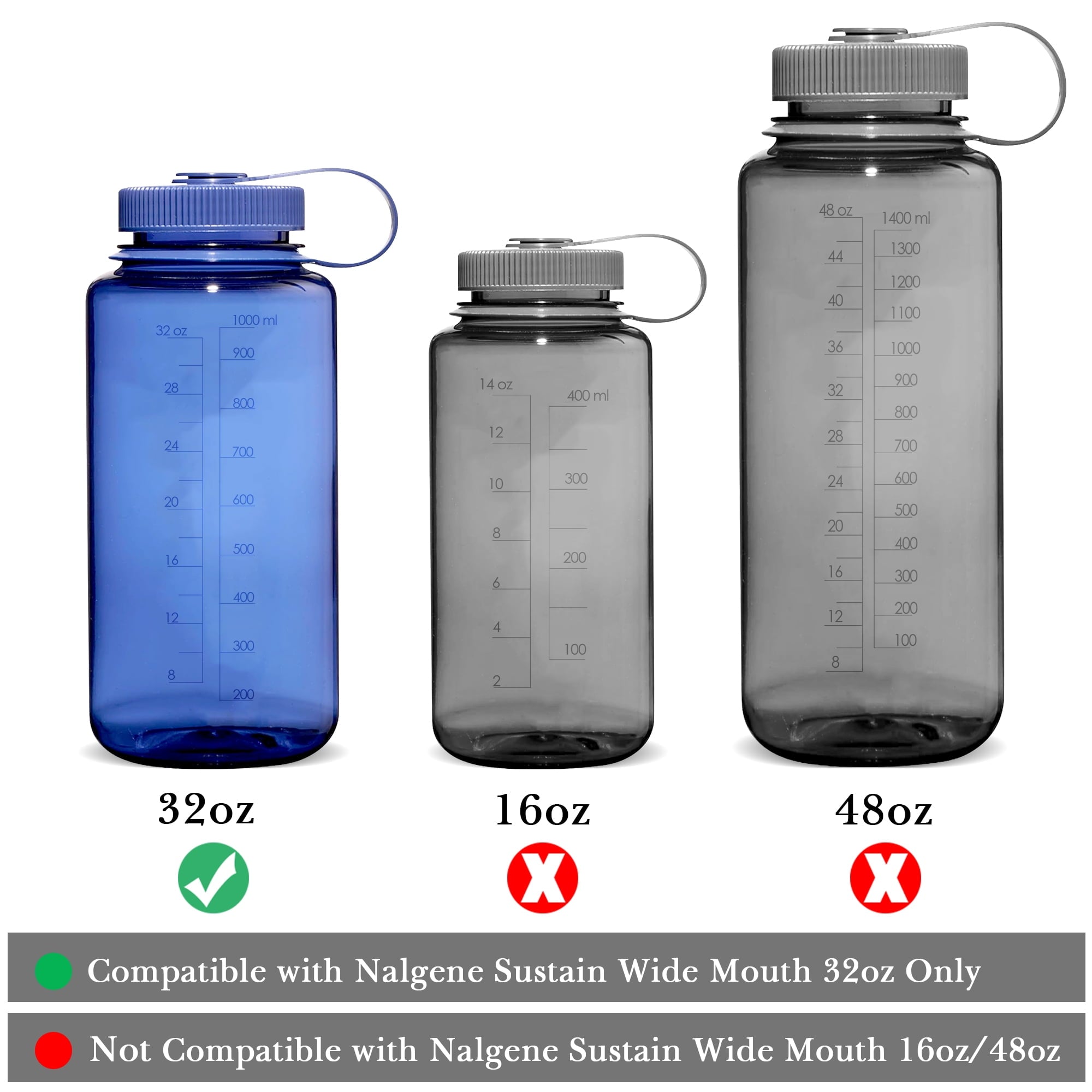 Linkidea 4 Pack Water Bottle Silicone Splashguard Compatible with Nalgene Sustain Wide Mouth 32oz, Anti-Spill Splash Guard for Wide-Necked Bottles with 53mm Opening, Waterbottle Easy Sipper C208G
