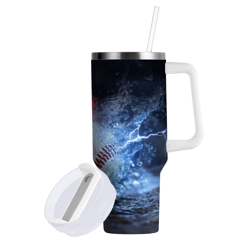 40 oz Insulated Stainless Steel Tumbler Double Wall Stainless Steel Tumbler with 2-Way Drinking Baseball with Water and Fire C680N