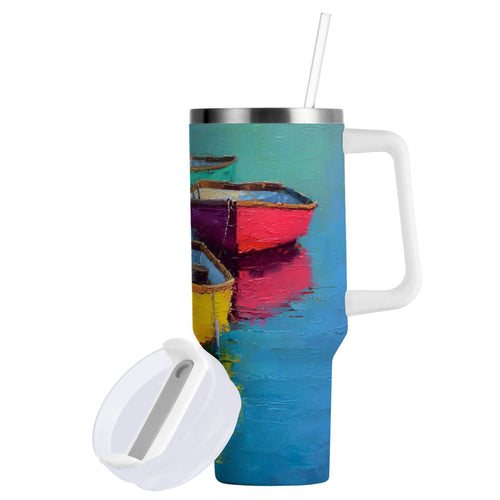 30 oz Insulated Stainless Steel Tumbler Double Wall Stainless Steel Tumbler with 2-Way Drinking Colorful Row Boats C555W