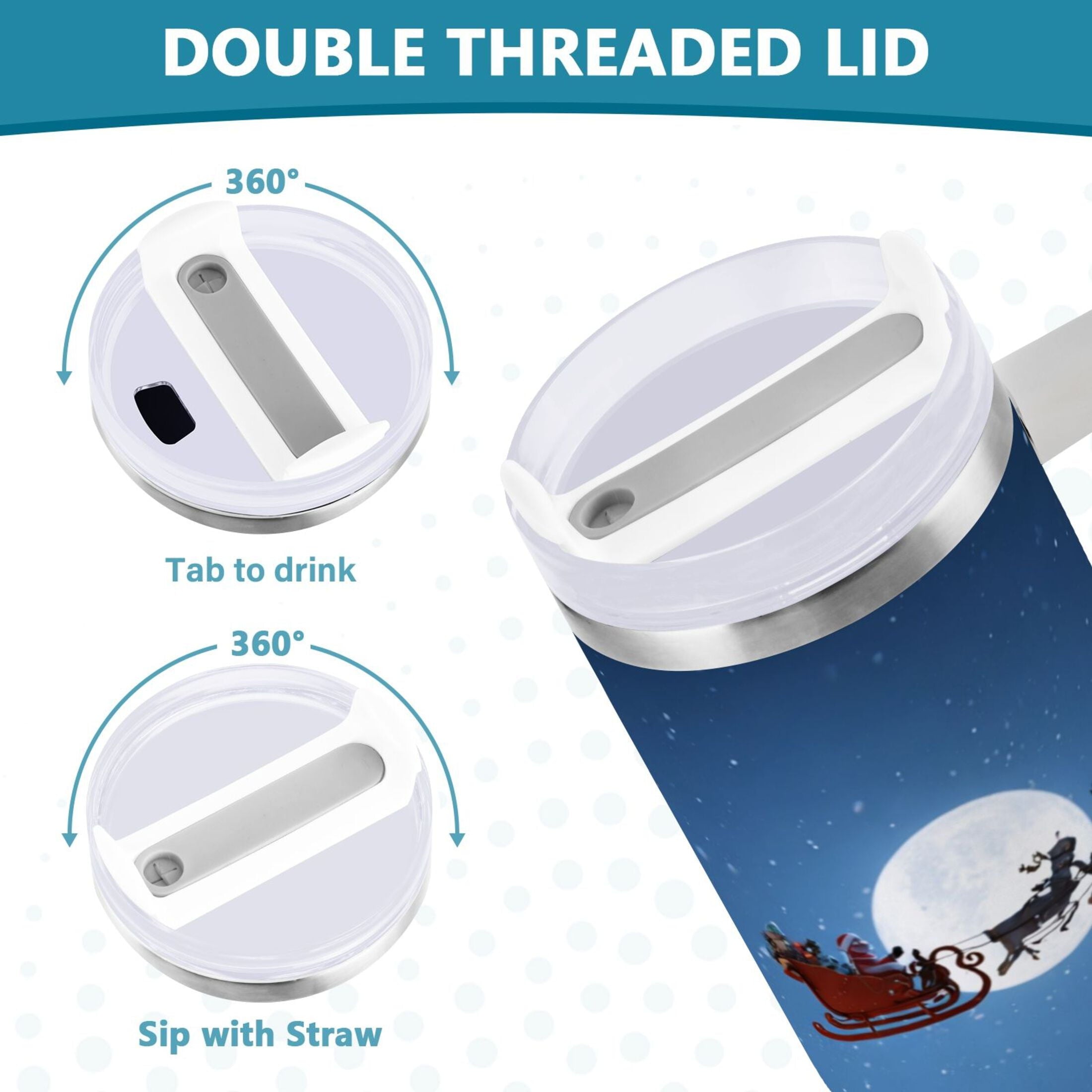 30 oz Insulated Stainless Steel Tumbler Double Wall Stainless Steel Tumbler with 2-Way Drinking Christmas Night Scene C606D