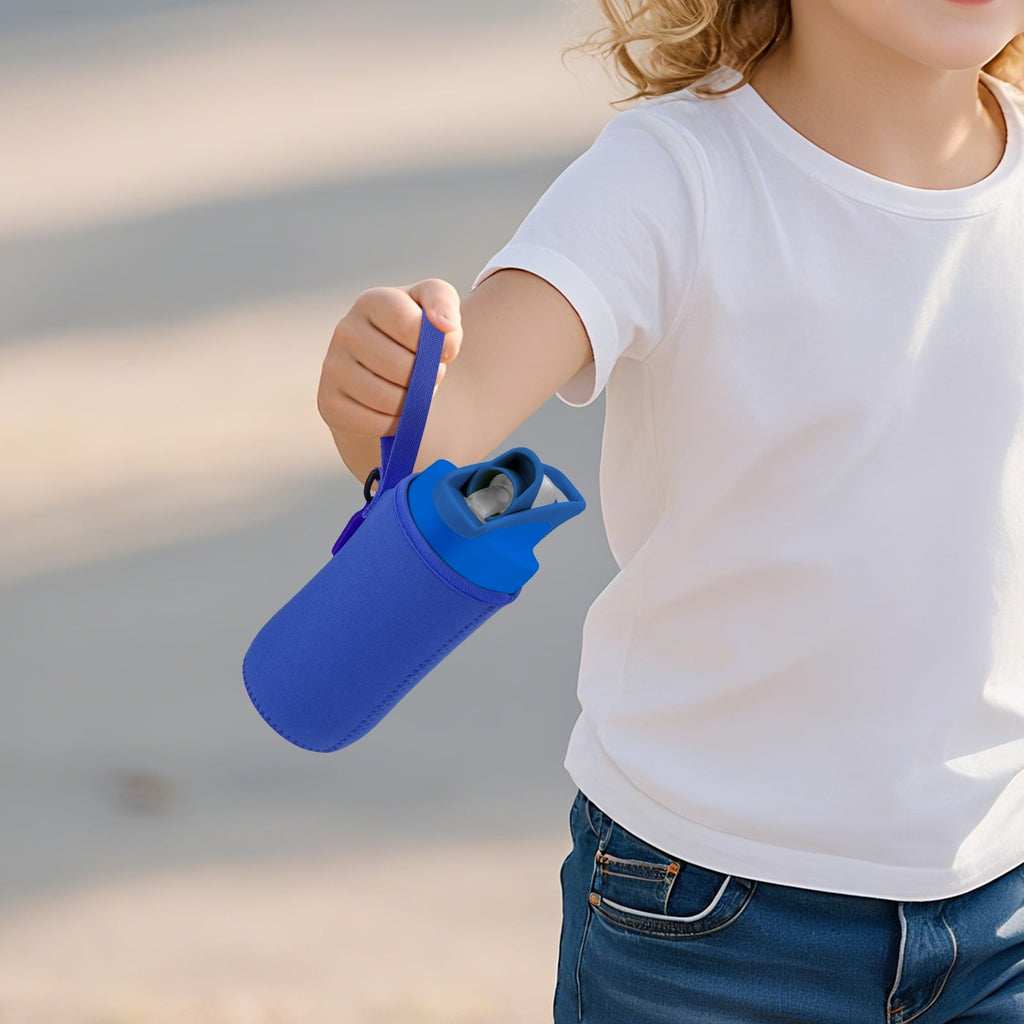 Linkidea Water Bottle Sleeve Compatible with CamelBak Eddy+ Tritan 14oz, Steel 12oz Kids Bottle, Waterbottle Holder Bag with Name Tag, Navy Blue C390W
