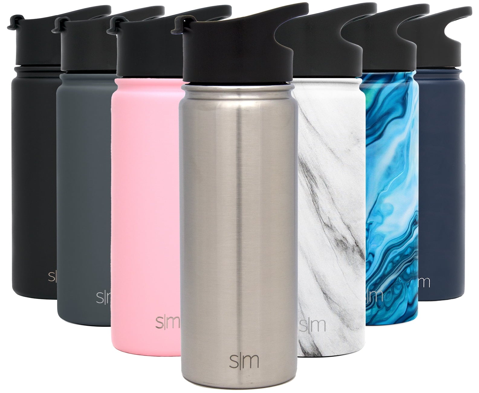 Simple Modern Summit 18 oz Silver and Black Double Wall Vacuum Insulated Stainless Steel Water Bottle with Wide Mouth and Flip-Top Lid C416N