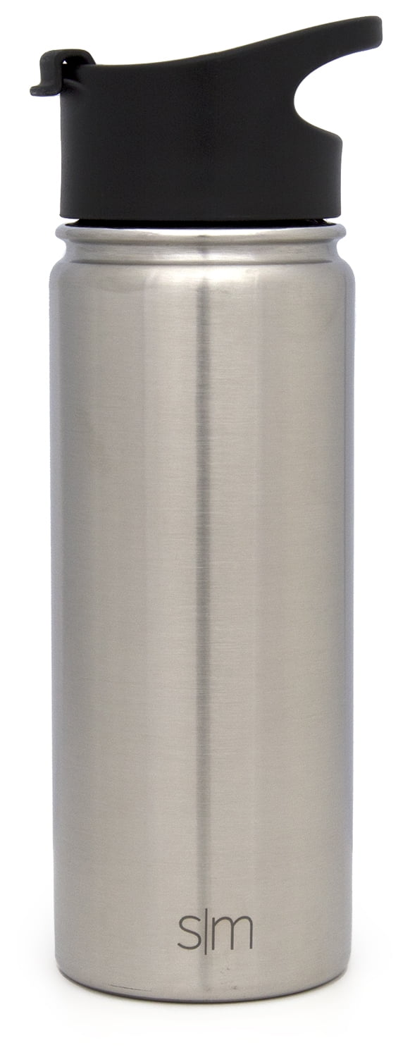Simple Modern Summit 18 oz Silver and Black Double Wall Vacuum Insulated Stainless Steel Water Bottle with Wide Mouth and Flip-Top Lid C416N
