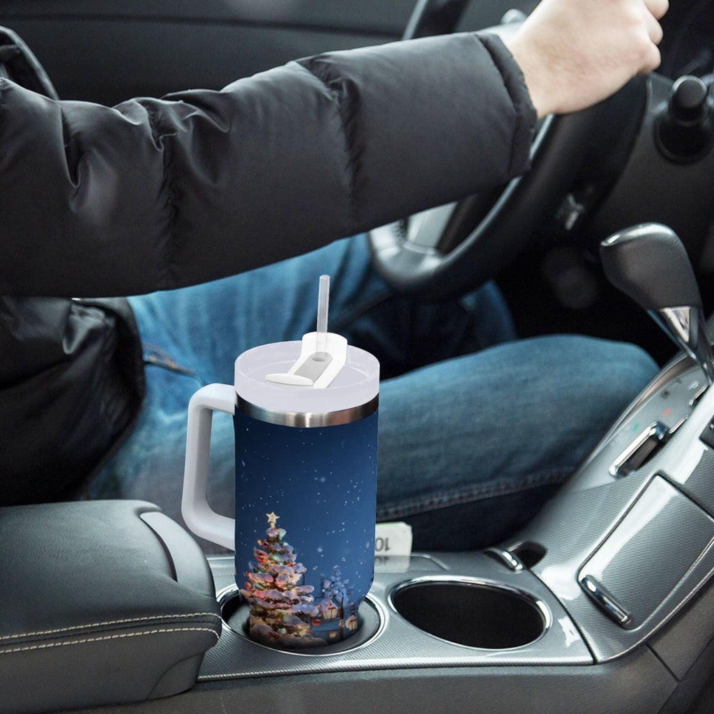 30 oz Insulated Stainless Steel Tumbler Double Wall Stainless Steel Tumbler with 2-Way Drinking Christmas Night Scene C606D