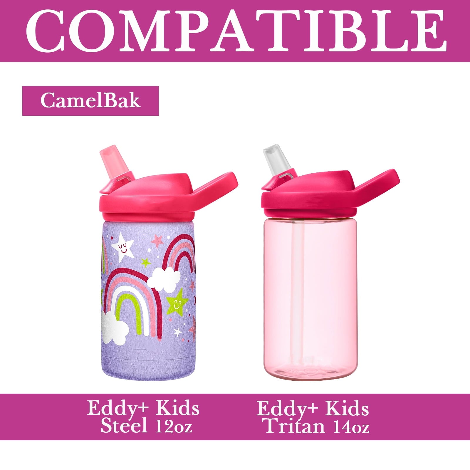 Linkidea Water Bottle Sleeve Compatible with CamelBak Eddy+ Tritan 14oz, Steel 12oz Kids Bottle, Waterbottle Holder Bag with Name Tag, Rose Red C385A