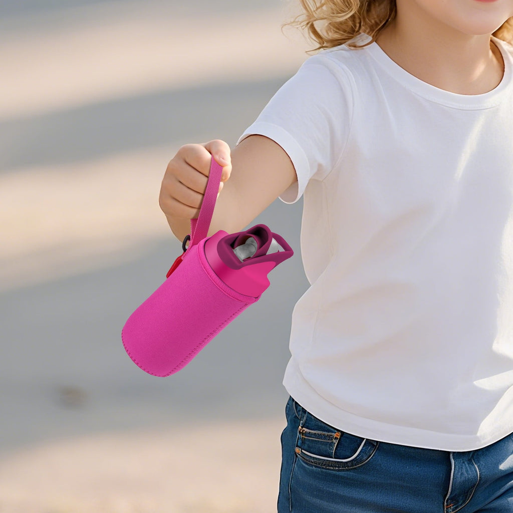 Linkidea Water Bottle Sleeve Compatible with CamelBak Eddy+ Tritan 14oz, Steel 12oz Kids Bottle, Waterbottle Holder Bag with Name Tag, Rose Red C385A