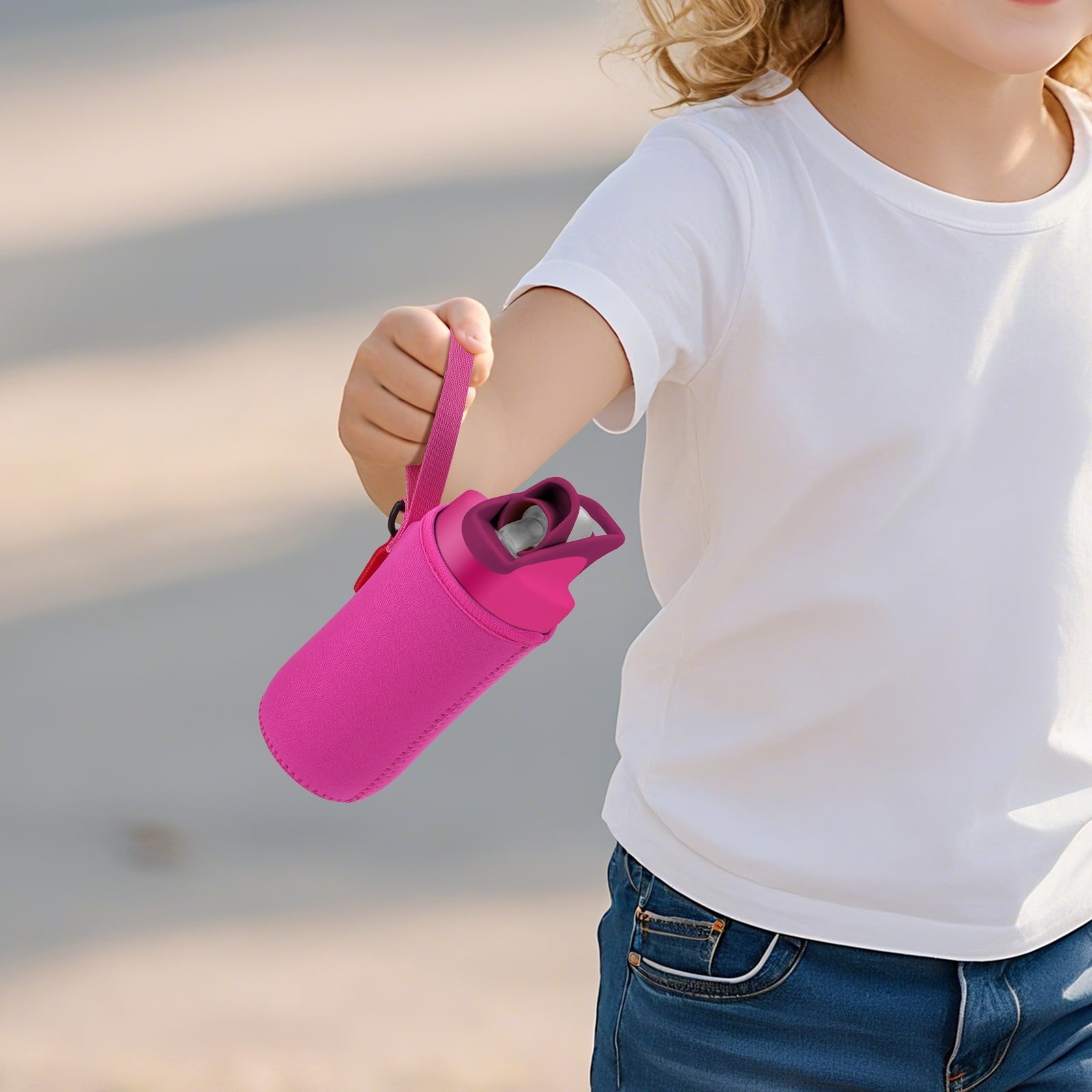 Linkidea Water Bottle Sleeve Compatible with CamelBak Eddy+ Tritan 14oz, Steel 12oz Kids Bottle, Waterbottle Holder Bag with Name Tag, Rose Red C385A