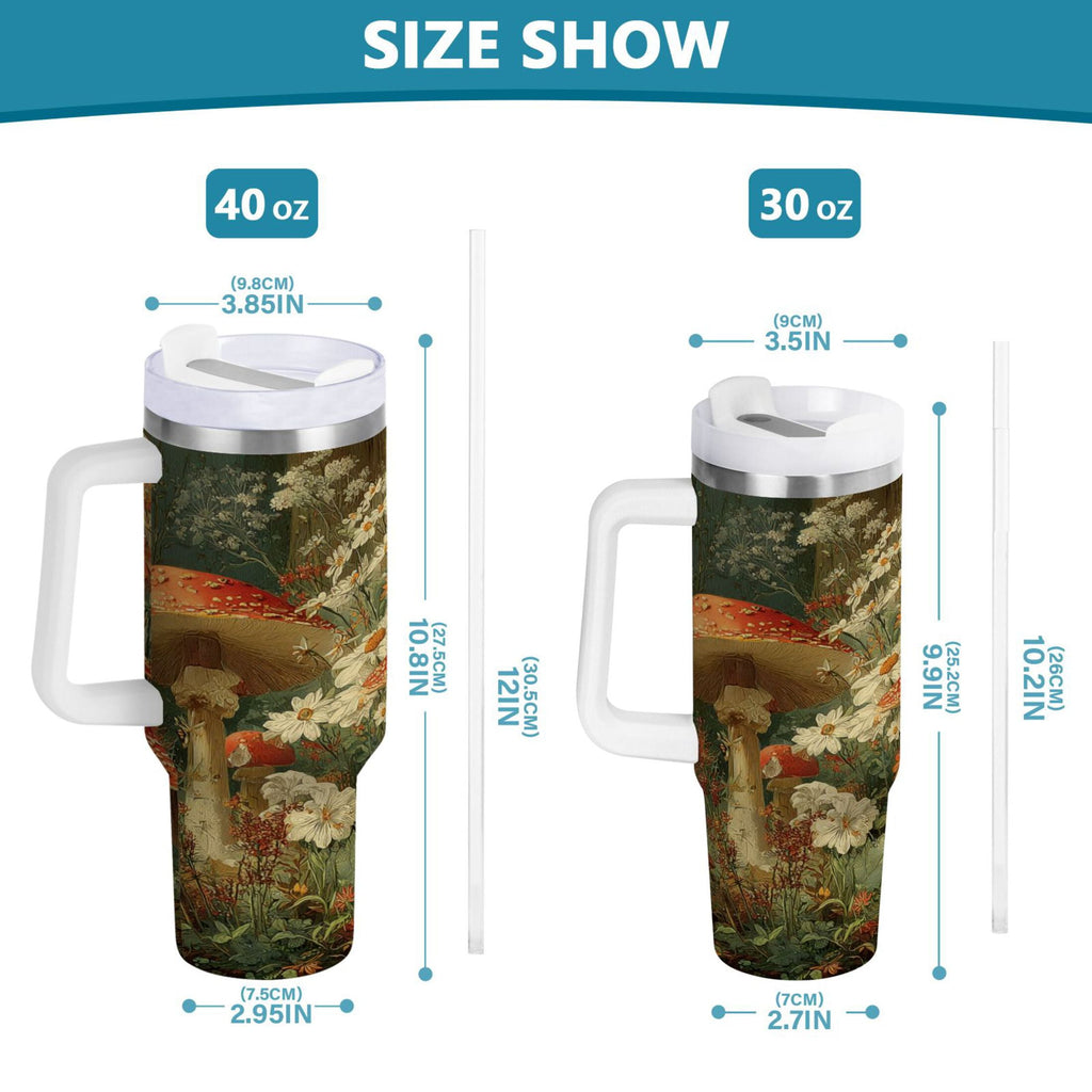 40 oz Insulated Stainless Steel Tumbler Double Wall Stainless Steel Tumbler with 2-Way Drinking Red Mushrooms C505L