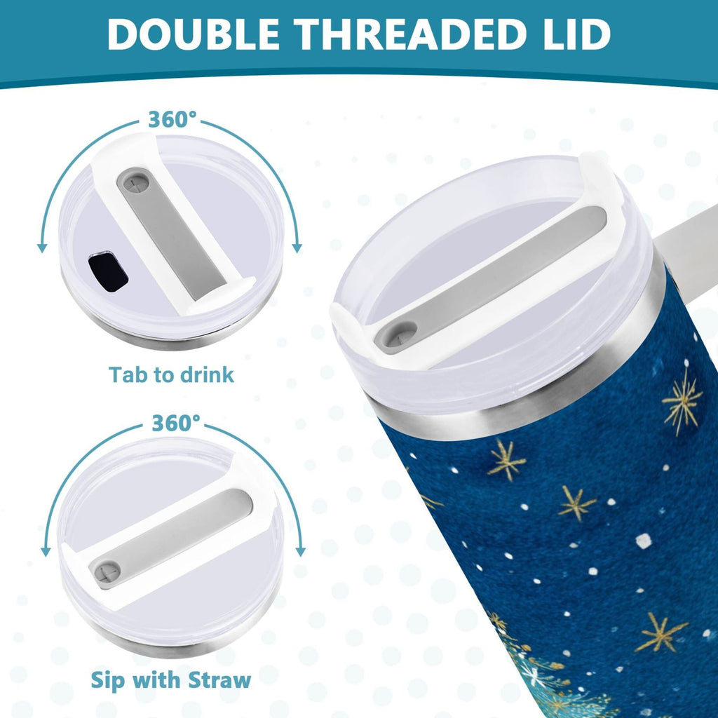 40 oz Insulated Stainless Steel Tumbler Double Wall Stainless Steel Tumbler with 2-Way Drinking Watercolor Christmas Tree C597C
