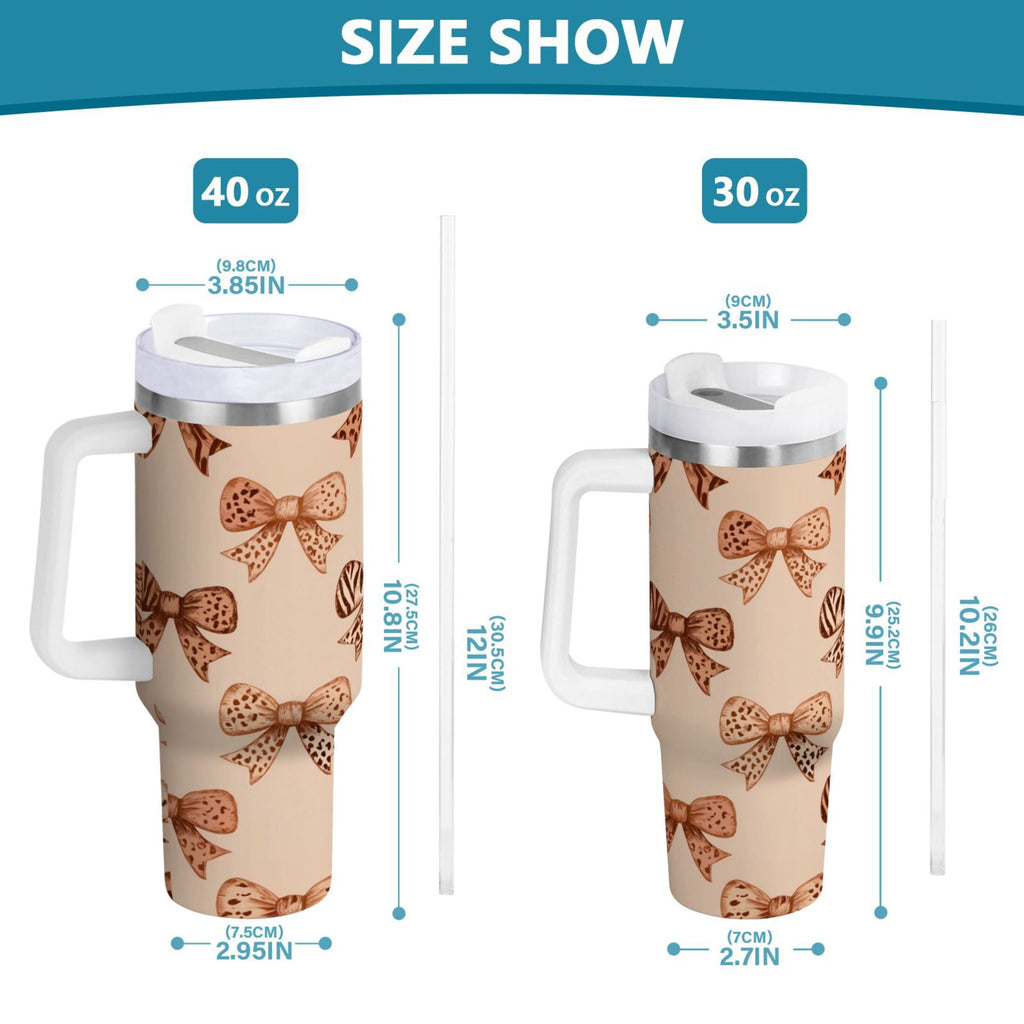 40 oz Insulated Stainless Steel Tumbler Double Wall Stainless Steel Tumbler with 2-Way Drinking Leopard Print Bow C550Y
