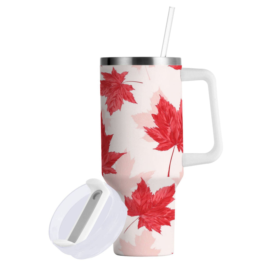 40 oz Insulated Stainless Steel Tumbler Double Wall Stainless Steel Tumbler with 2-Way Drinking Red Maple Leaves Pattern C601J