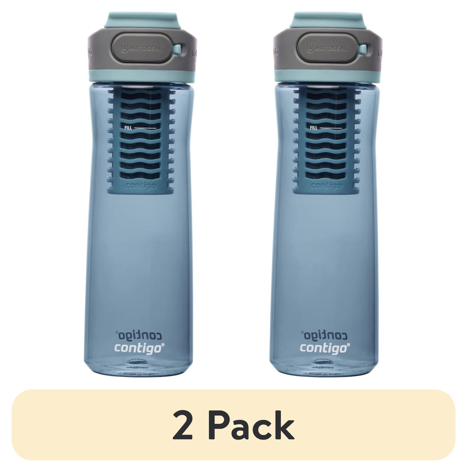 (2 pack) Contigo Clybourn Plastic FreeFlow Filter Water Bottle with AUTOSEAL Lid 24 oz., Dark Ice, with Replacable Filter C062U