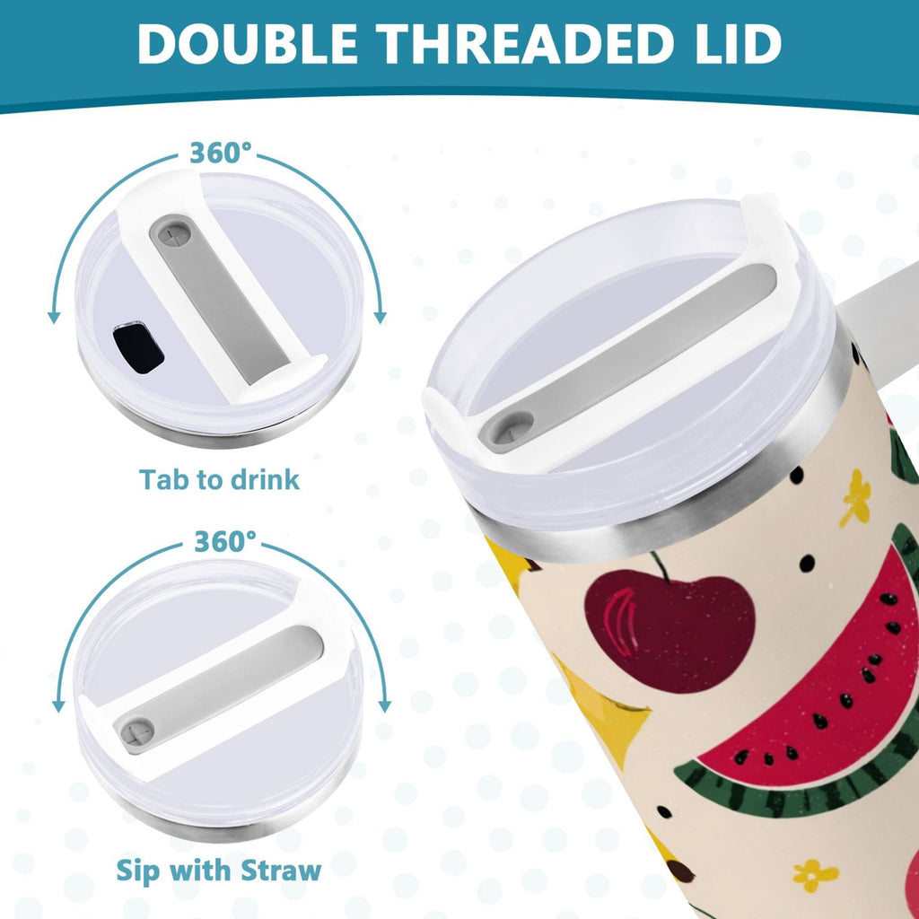 30 oz Insulated Stainless Steel Tumbler Double Wall Stainless Steel Tumbler with 2-Way Drinking Watermelon and Cherries C579V